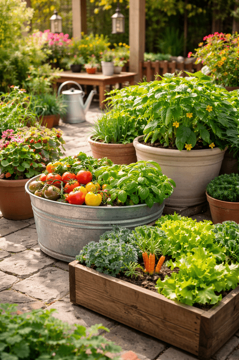 Container garden on a patio