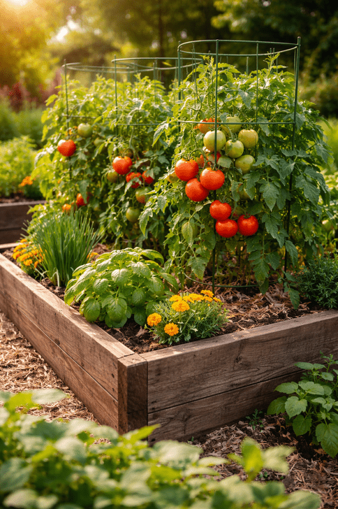 Raised bed with tomato plants